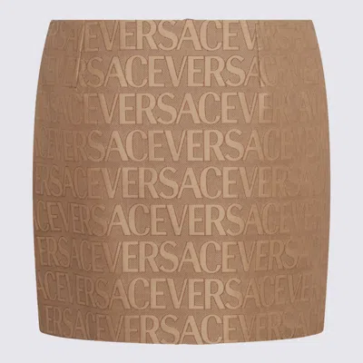 Versace Brown Cotton Blend Skirt In Brown/beige