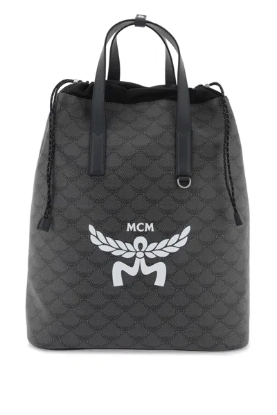 Mcm Medium Himmel Lauretos Logo Printed Backpack In Grey