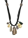 ALEXIS BITTAR Lucite Green Amethyst, Pyrite & Leather Charm Necklace
