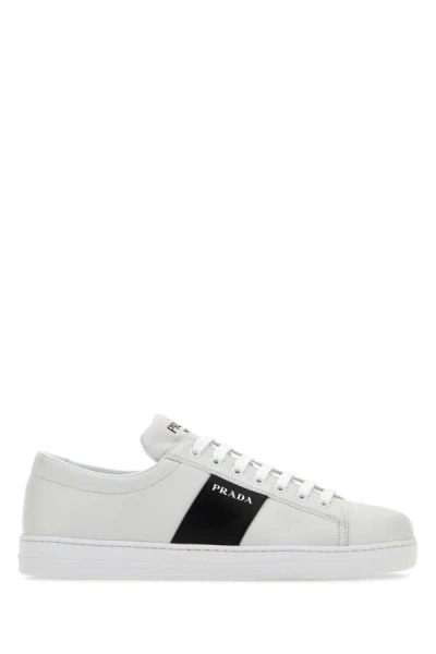Prada Brushed Leather Sneakers In White