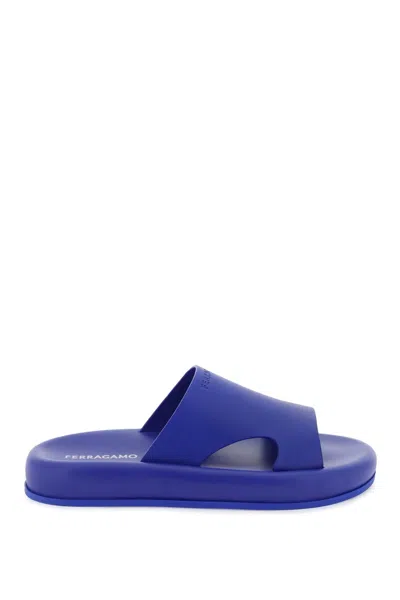 Ferragamo Open-toe Leather Slides In Blue