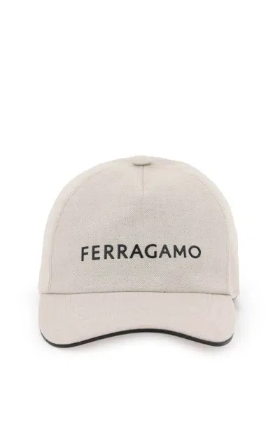 Ferragamo Salvatore  Logo Lettering Baseball Cap In Cream