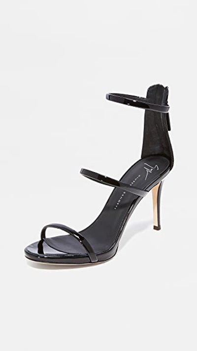 Giuseppe Zanotti - 90 Mm Black Patent Leather Sandal With Three Straps Harmony 90