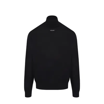 Prada Wool Logo Jumper In Black