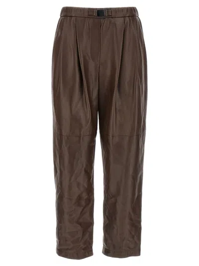 Brunello Cucinelli Leather Strap Pants In Brown