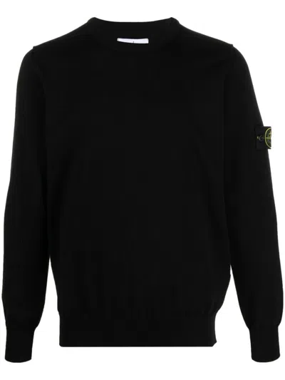 Stone Island Logo Cotton Sweater In Black