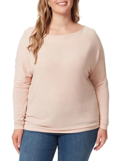 Jessica Simpson Plus Giana Womens Boatneck Elbow Sleeves Blouse In Pink