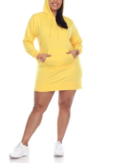 White Mark Plus Womens Hooded Mini Sweatshirt Dress In Yellow