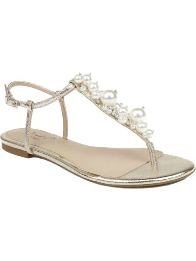 Badgley Mischka Womens Flat Ankle Strap T-strap Sandals In Silver