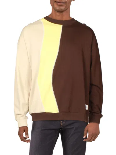 Native Youth Mens Cotton Colorblock Crewneck Sweater In Brown