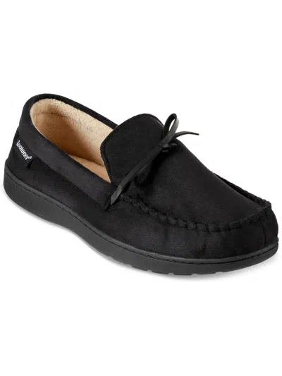 Isotoner Mens Faux Suede Slip On Loafer Slippers In Black
