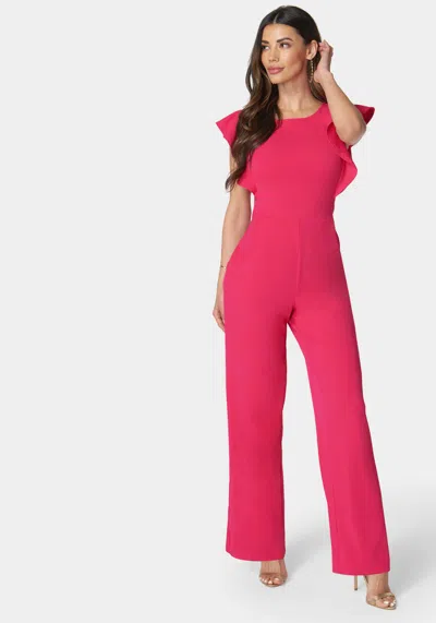 Bebe Flutter Sleeve Core Jumpsuit In Pink