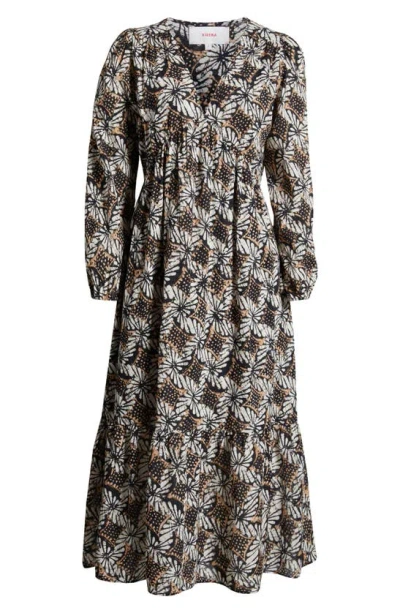 Xirena Ella Abstract-print Cotton Empire Midi Dress In Tobacco Petal