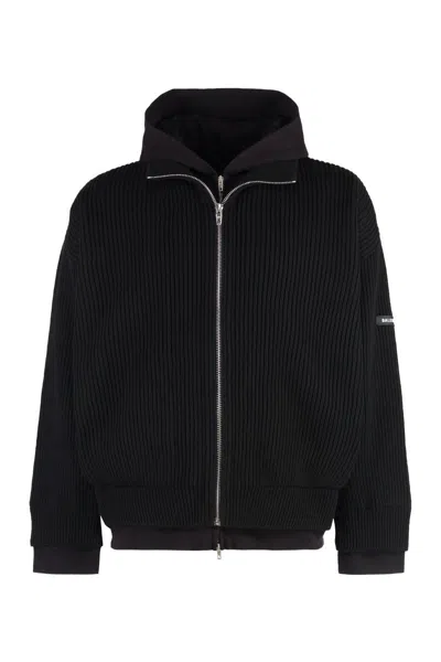 Balenciaga Full-zip Cotton Sweater In Black