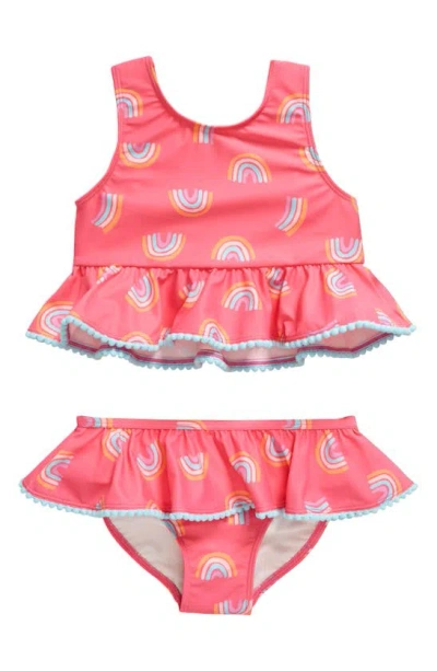 Tucker + Tate Kids' Ruffle Pompom Two-piece Swimsuit In Pink Sunset Rainbow Flip