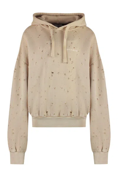 Halfboy Cotton Hoodie In Beige