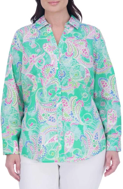 Foxcroft Mary Paisley Cotton Button-up Shirt In Green Multi