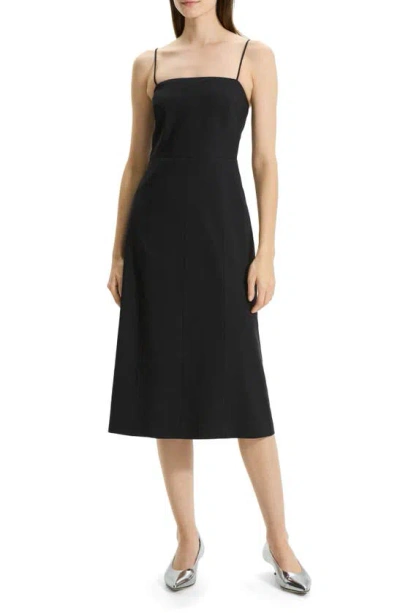 Theory Good Strappy A-line Linen Blend Dress In Black