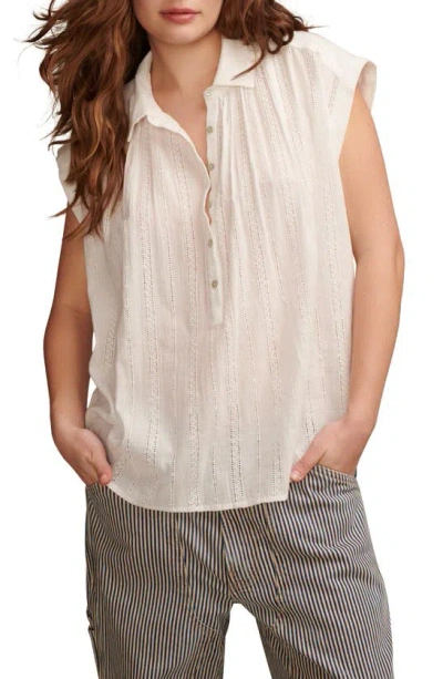 Lucky Brand Lace Detail Pullover Top In Bright White
