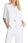 Barefoot Dreams Cozychic® Ultra Lite® Short Sleeve Button-up Shirt In Pearl
