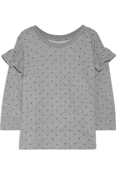 Current Elliott Ruffled Printed Cotton-blend Terry Sweatshirt In Grey