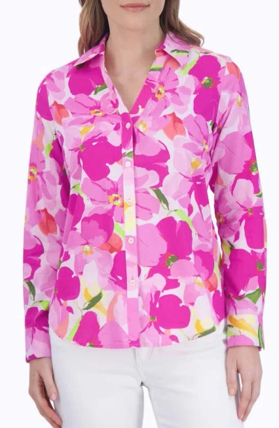 Foxcroft Mary Floral Non-iron Cotton Button-up Shirt In Pink Multi