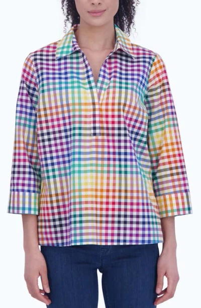 Foxcroft Sophia Rainbow Gingham Cotton Popover Shirt In Multi Plaid
