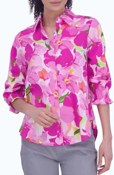 Foxcroft Oliva Floral Non-iron Cotton Button-up Shirt In Pink Multi