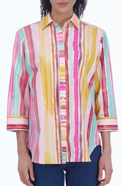 Foxcroft Watercolor Stripe Non-iron Cotton Button-up Shirt In Multi Stripe