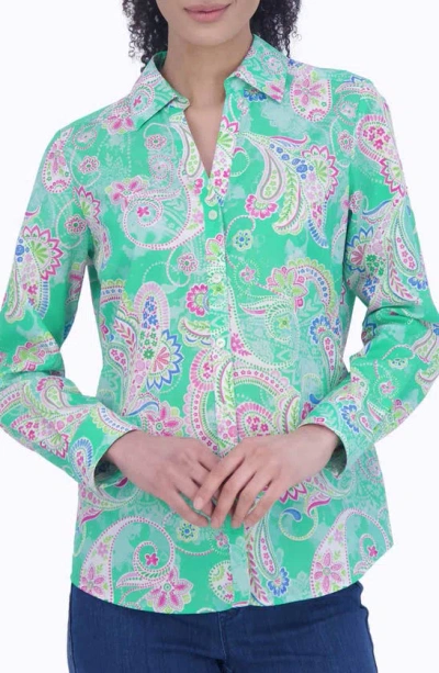 Foxcroft Mary Paisley Non-iron Cotton Button-up Shirt In Green Multi
