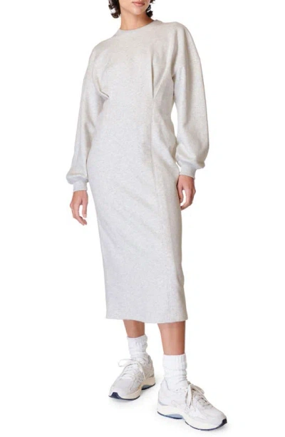 Sweaty Betty Revive Tuck Long Sleeve Sweatshirt Dress In Ice Grey Marl