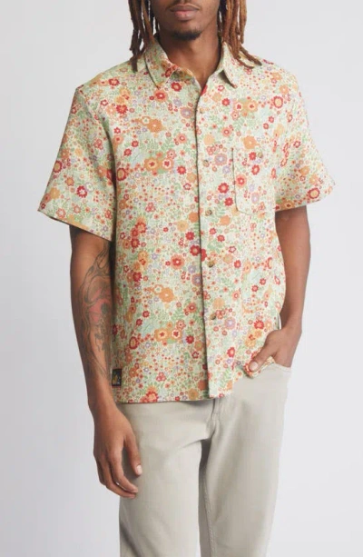 Percival Clerk Floral Jacquard Short Sleeve Cotton Button-up Shirt