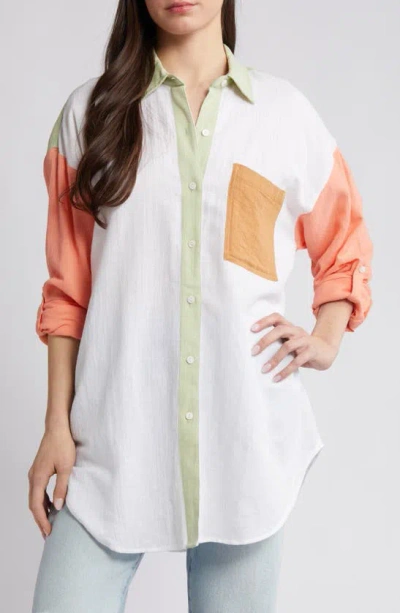 Rip Curl Premium Linen Button-up Blouse In Ivory Multicolor