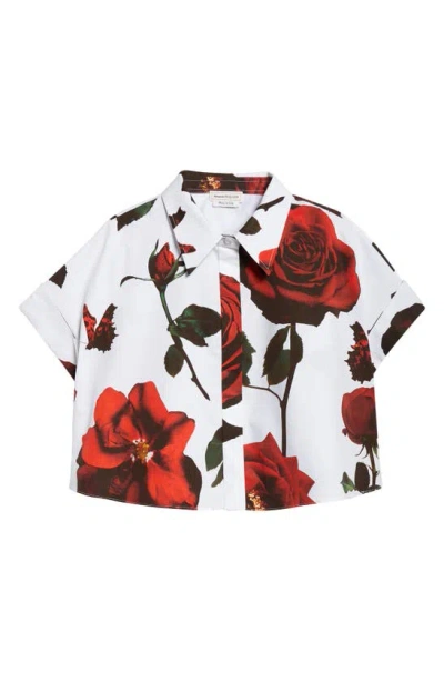 Alexander Mcqueen Cropped Floral-print Cotton-poplin Shirt In Multicolor