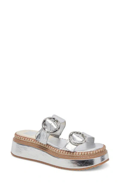 Dolce Vita Rysha Platform Sandal In Silver Crinkle Patent