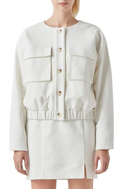 Grey Lab Pocket Collarless Jacket In Ivory