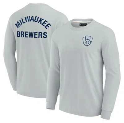 Fanatics Signature Men's And Women's  Gray Milwaukee Brewers Super Soft Long Sleeve T-shirt