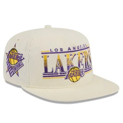 New Era Cream Los Angeles Lakers Team Bar Lightweight Corduroy Golfer Snapback Hat