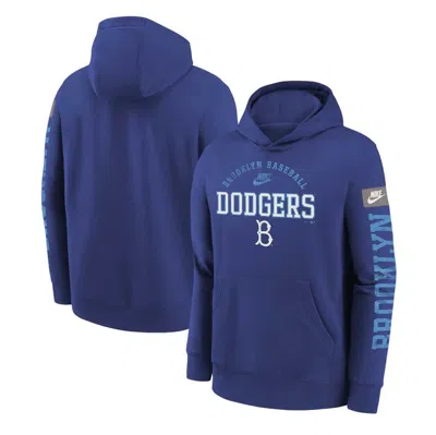 Nike Kids' Youth  Royal Brooklyn Dodgers Cooperstown Collection Splitter Club Fleece Pullover Hoodie