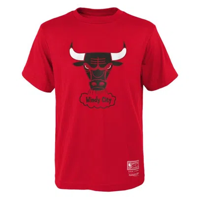 Mitchell & Ness Kids' Youth  Red Chicago Bulls Hardwood Classics Retro Logo T-shirt