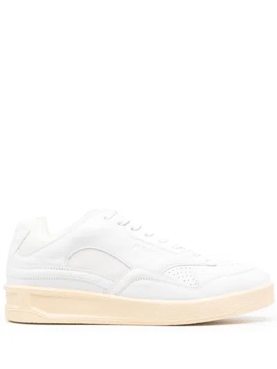 Jil Sander Logo Leather Trainers In White