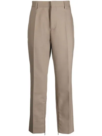 Off-white Zip-detail Cotton Tailored Trousers In Brown