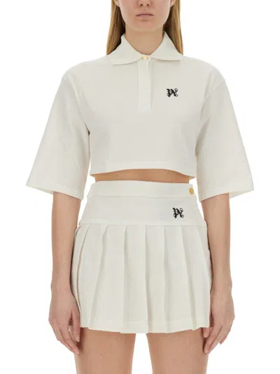 Palm Angels Monogram Cropped Polo Shirt In White