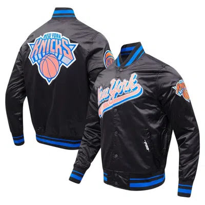 Pro Standard Black New York Knicks Script Tail Full-snap Satin Varsity Jacket