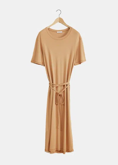 Lemaire Belted Cotton Maxi T-shirt Dress In Burnt Sand