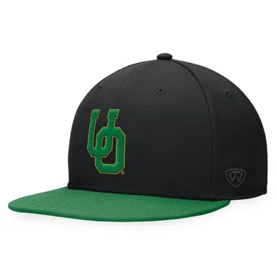 Top Of The World Black Oregon Ducks Fitted Hat In Blk,ap Grn
