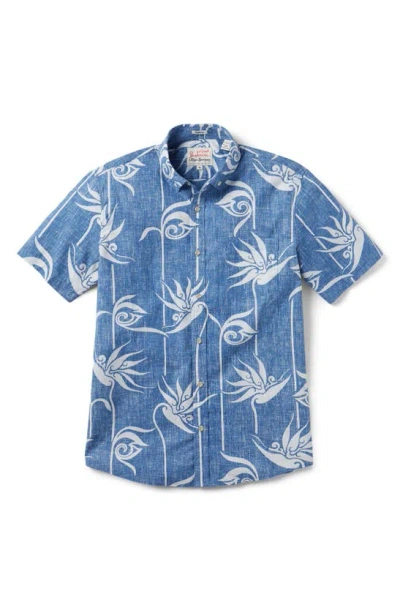 Reyn Spooner X Alfred Shaheen Personal Paradise Tailored Fit Floral Short Sleeve Button-down Shirt In Blue Horizon