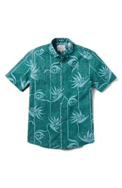 Reyn Spooner X Alfred Shaheen Personal Paradise Tailored Fit Floral Short Sleeve Button-down Shirt In Spruce