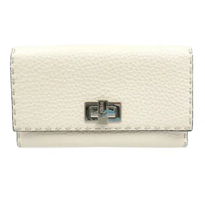 Fendi Peekaboo Ecru Leather Wallet  () In White