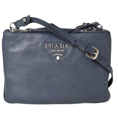 Prada Vitello Leather Clutch Bag () In Navy